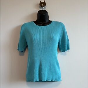 Biline 100% Silk Short Sleeve Ribbed Top | Size Large